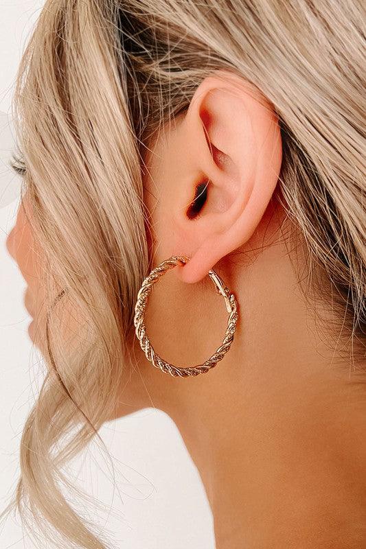 Textured Twisted Gold Hoops - Ivy Bay