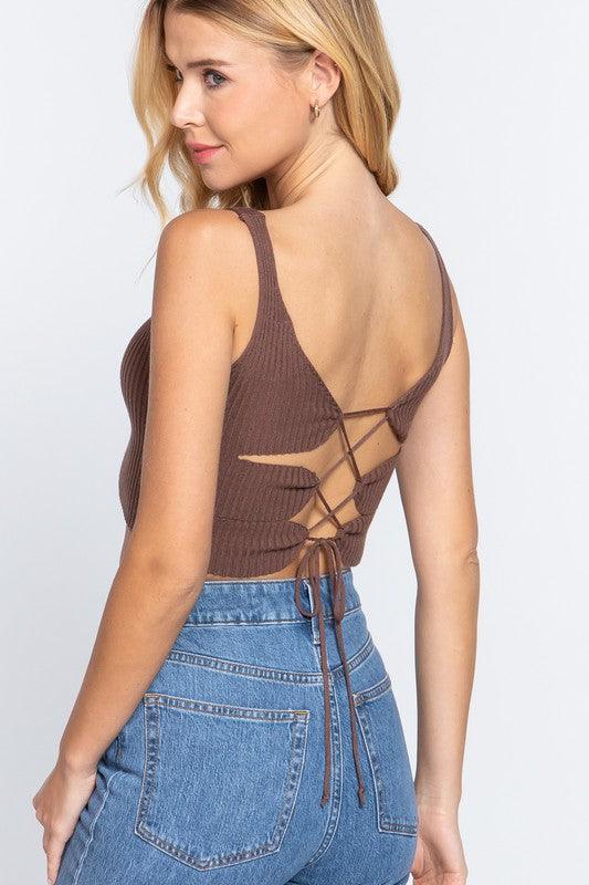 Autumn Lace Up Sweater Tank - Ivy Bay