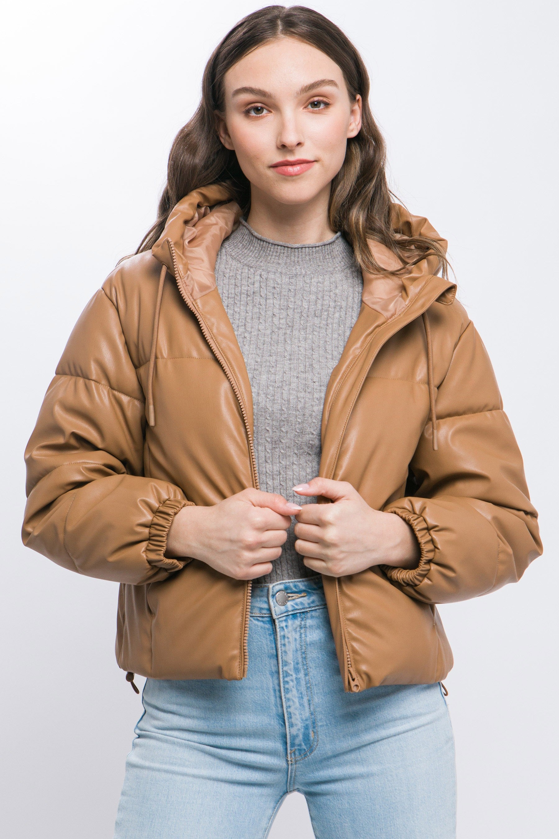 Taela Faux Leather Puffer Jacket