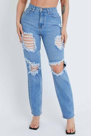 Angelina Distressed Straight Jeans - Ivy Bay